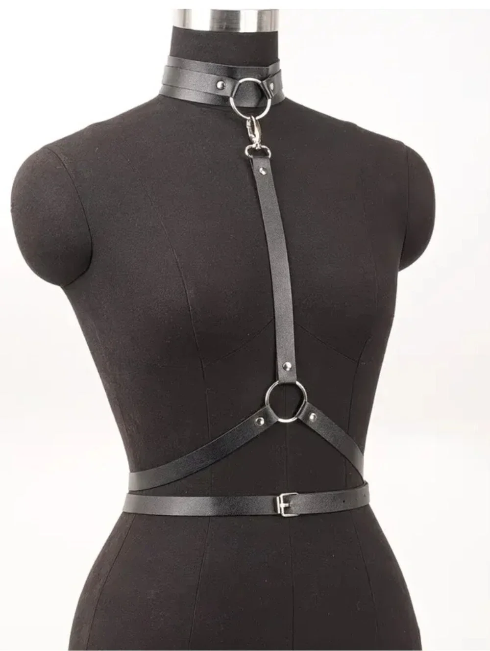 Trendy-Women's Gothic PU Leather Adjistable Waist Belt With Choker Harness